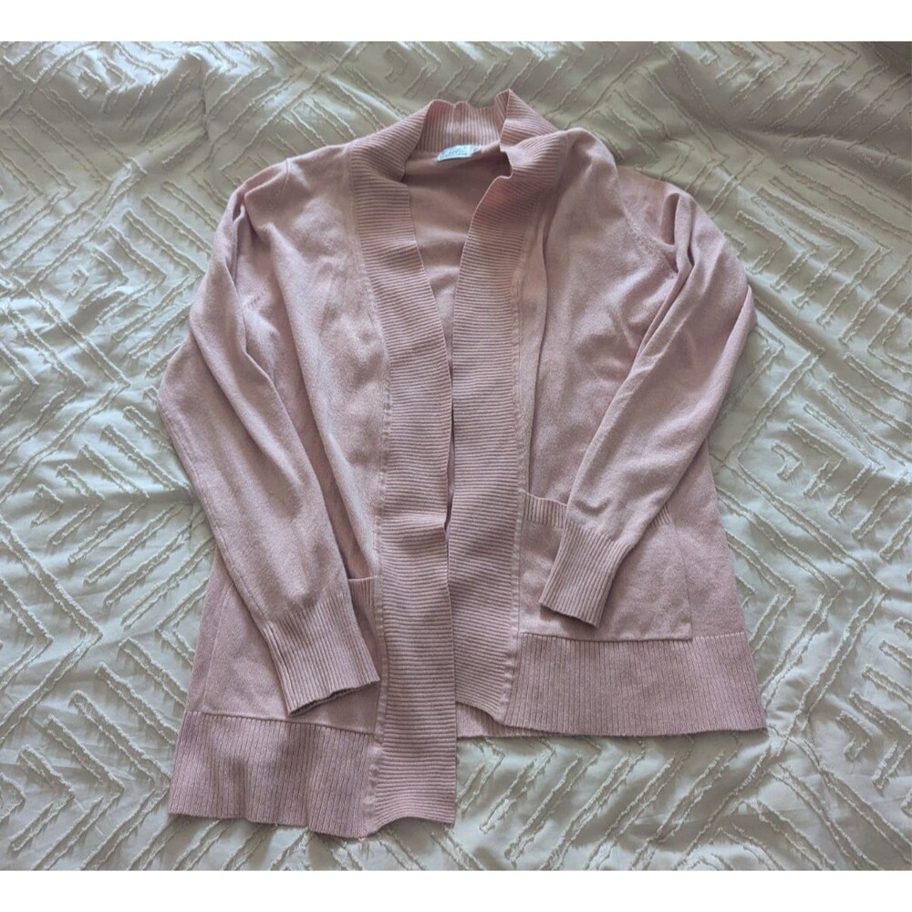 Cielo Cardigan Sweater Women XL pink Open Front Knit Long Sleeve Pockets Summer